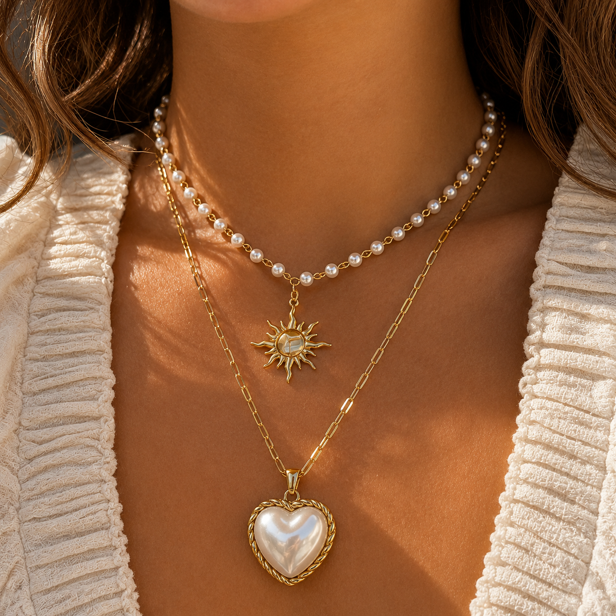 Gerda | Sun Pendant Pearl Necklace
