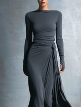 Temperance | Grey Knot-Front Maxi Dress