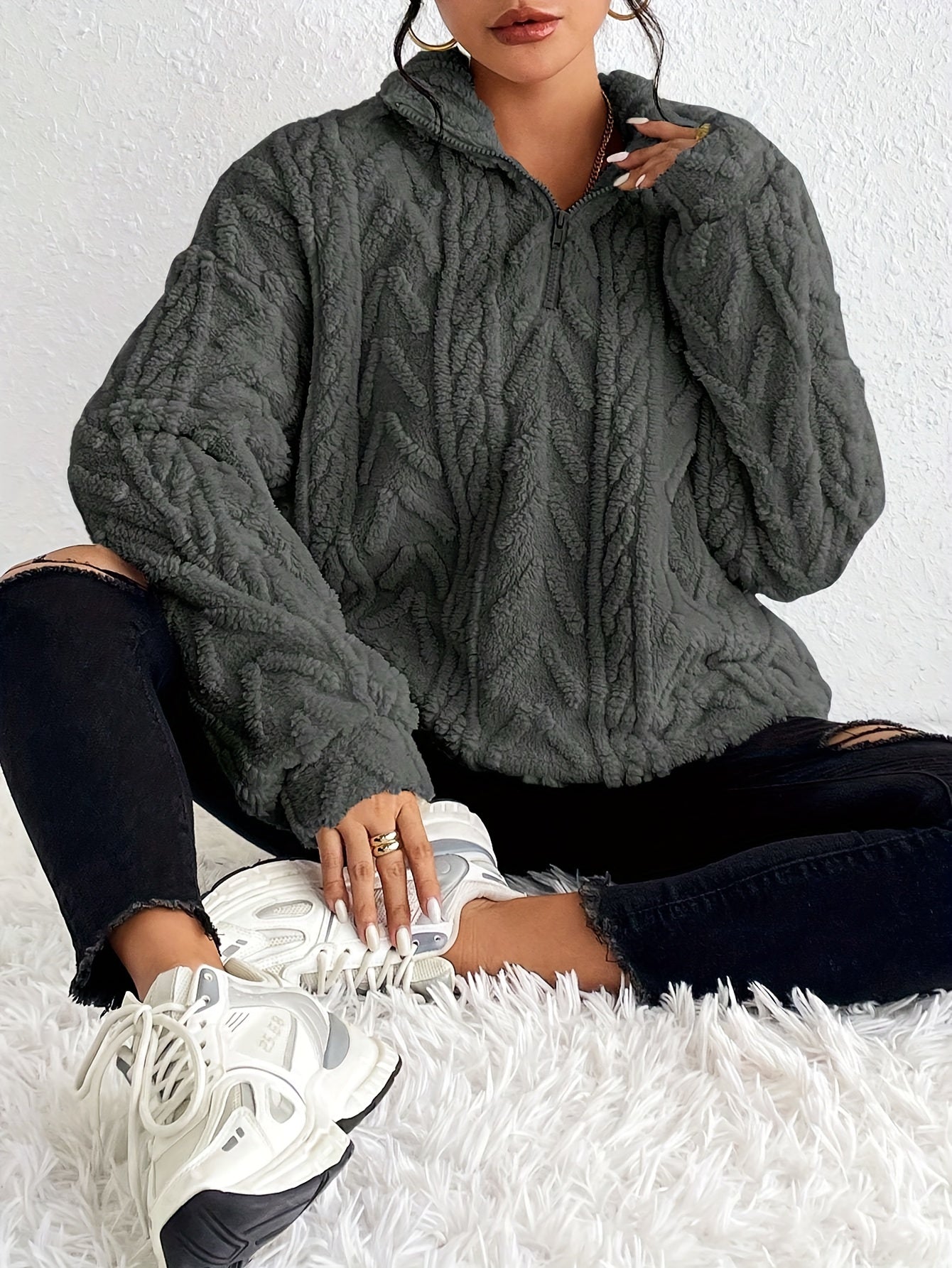 Elara | Cable-Knit Fleece Half-Zip Sweater