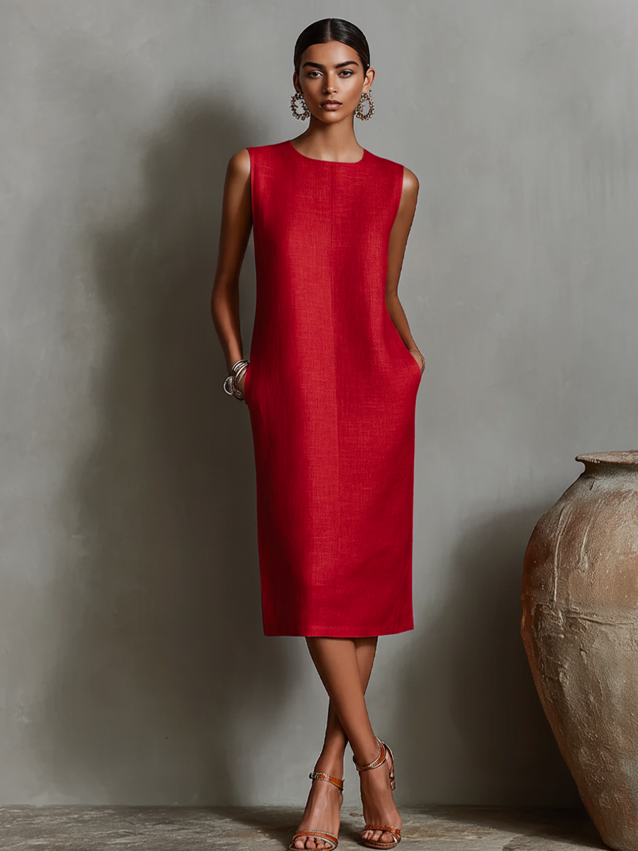 Kathaleen | Linen Midi Shift Dress