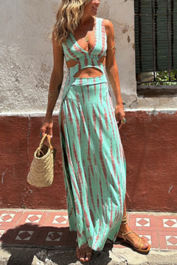 Dora | Printed Cutout Stretch Slit Dress