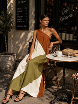 Brooke | One-Shoulder Color Block Maxi Dress