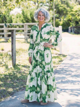 Halona | Maxi Dress Long Sleeve Waist Buttons