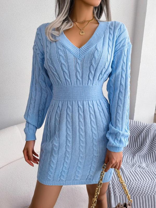 Holly | Cable Knit V-Neck Sweater Dress