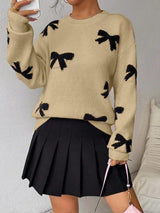 Céleste | Bow Print O-Neck Knit Pullover