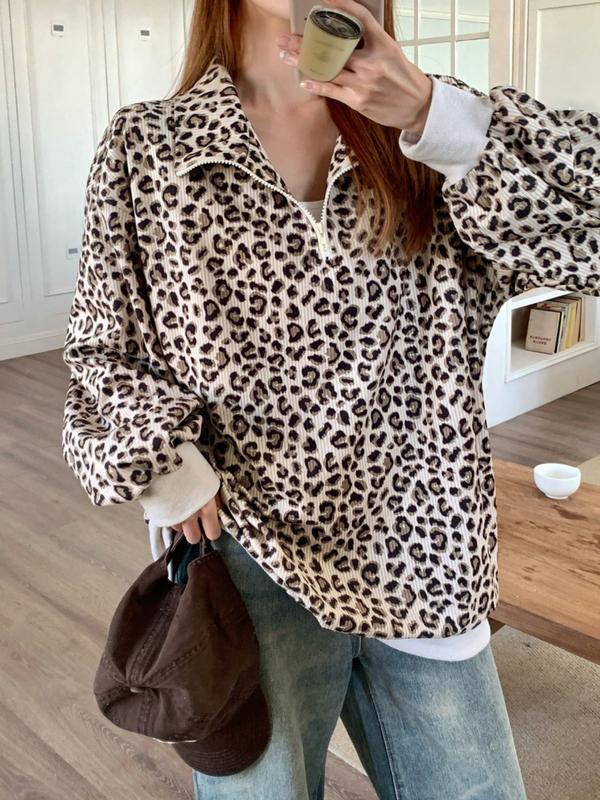 Léonie | Zip-Up Leopard Print Sweatshirt