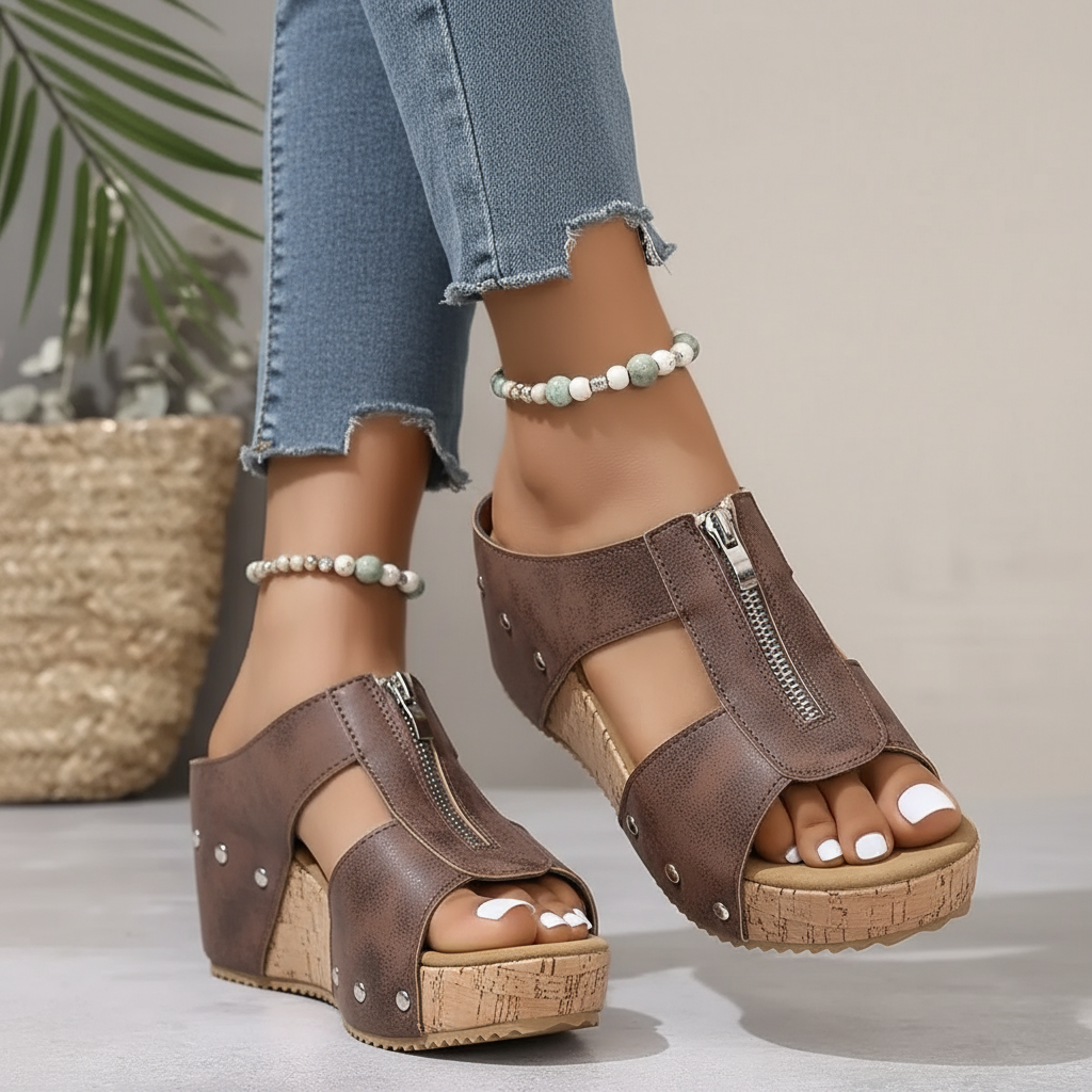 Odessa | Cork Wedge Slide Sandals