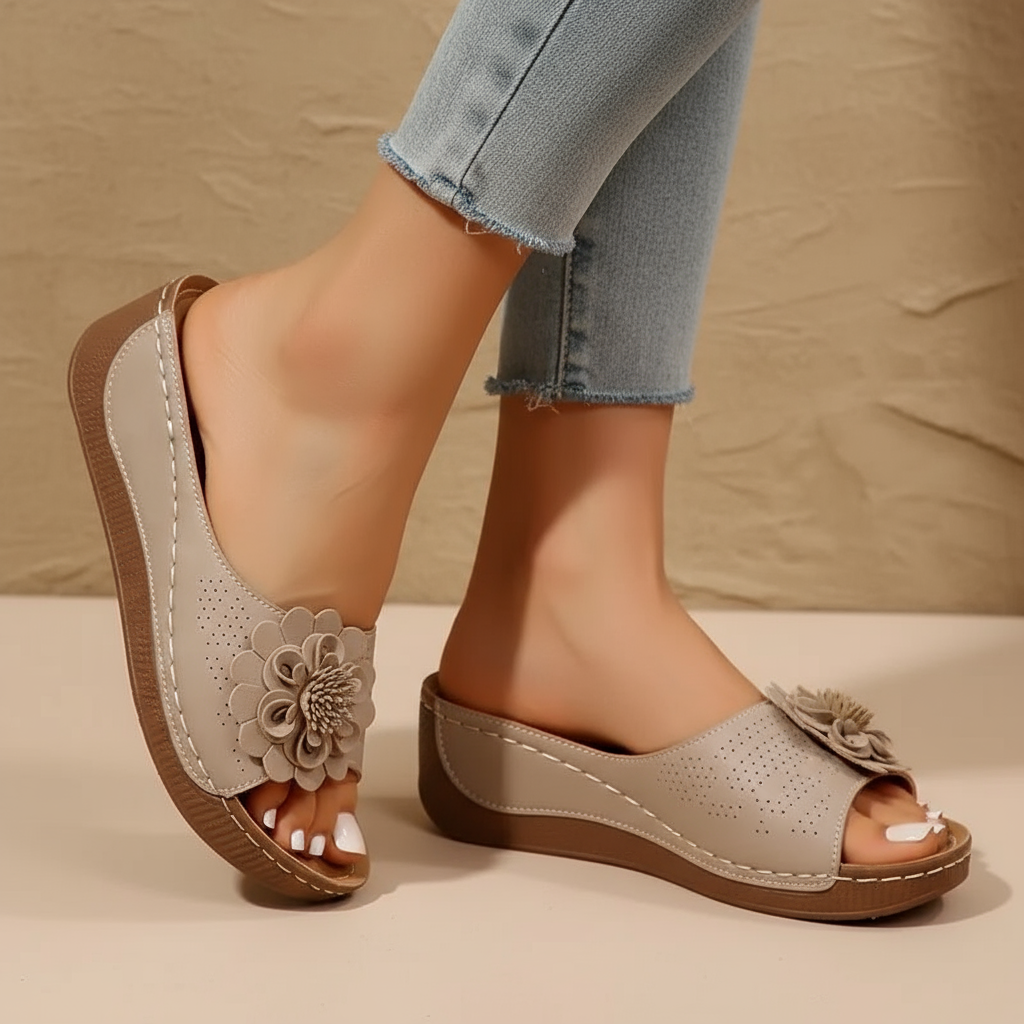 Delia | Ergonomic Floral Slip-On Sandals