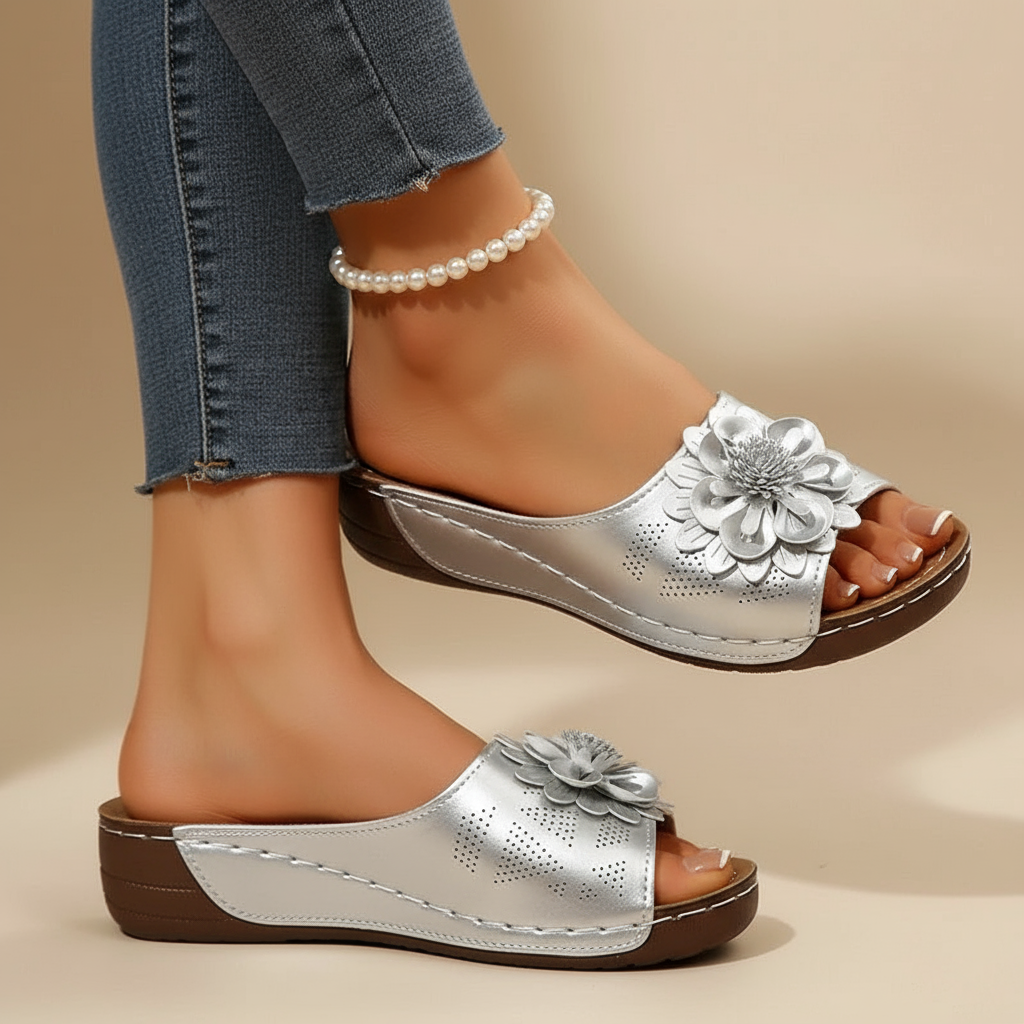 Delia | Ergonomic Floral Slip-On Sandals