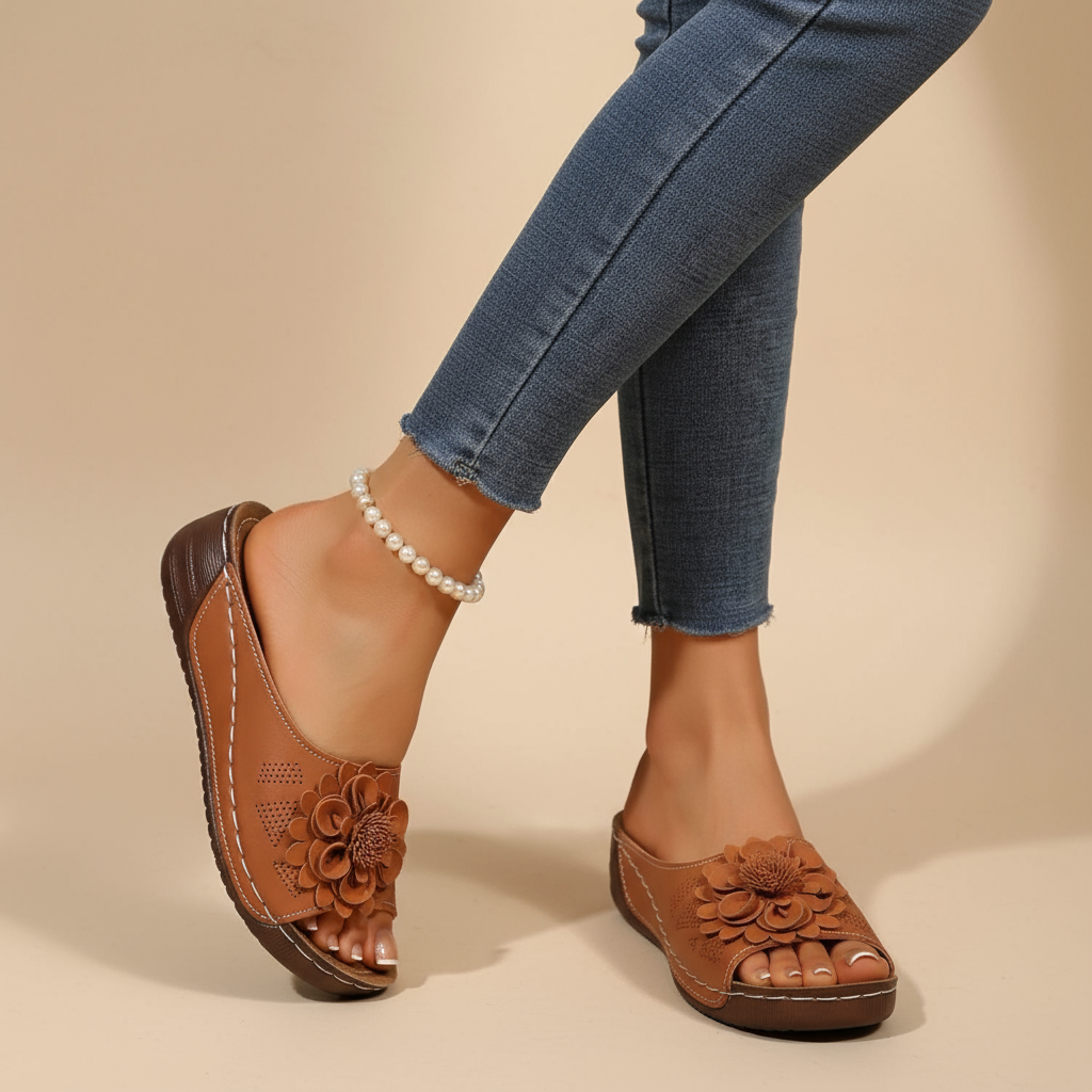 Delia | Ergonomic Floral Slip-On Sandals