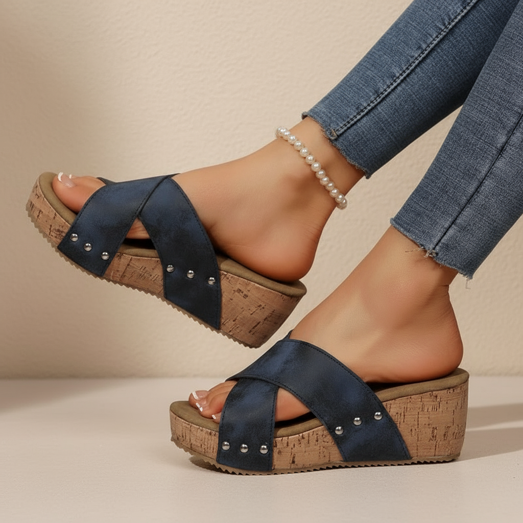 Barbara | Boho Wedge Cross-Strap Sandals
