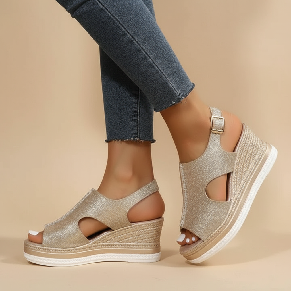 Carissa | Metallic Cut-Out Wedge Sandals