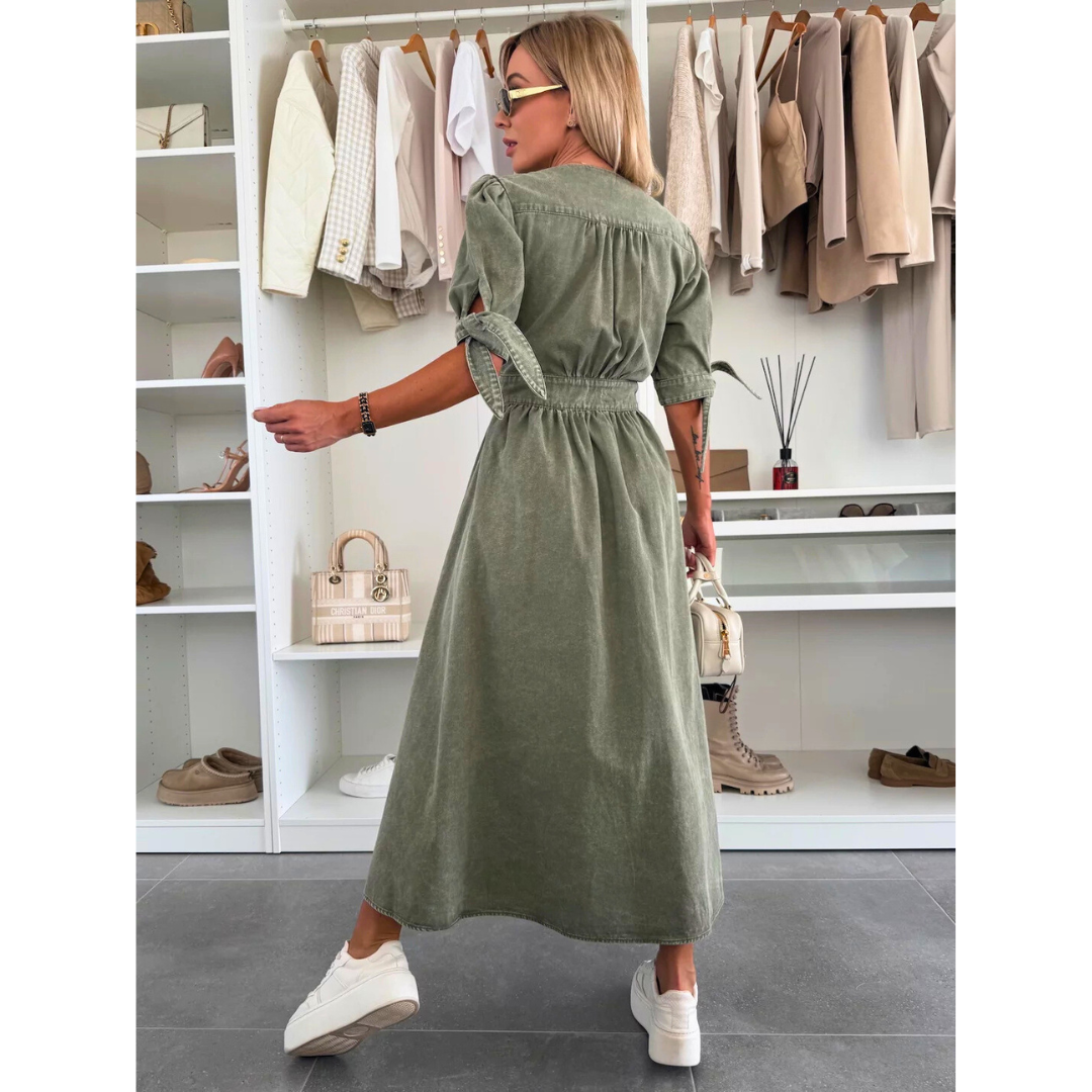 Céleste | V-Neck Denim Midi Dress