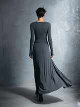 Temperance | Grey Knot-Front Maxi Dress