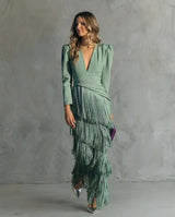 Kristine | Fringe-Sleeve Midi Dress