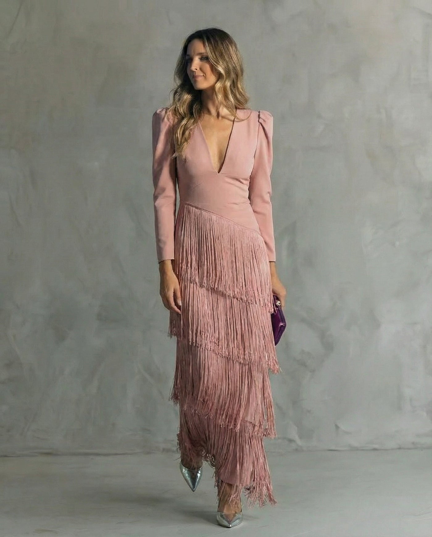 Kristine | Fringe-Sleeve Midi Dress