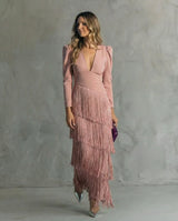 Kristine | Fringe-Sleeve Midi Dress