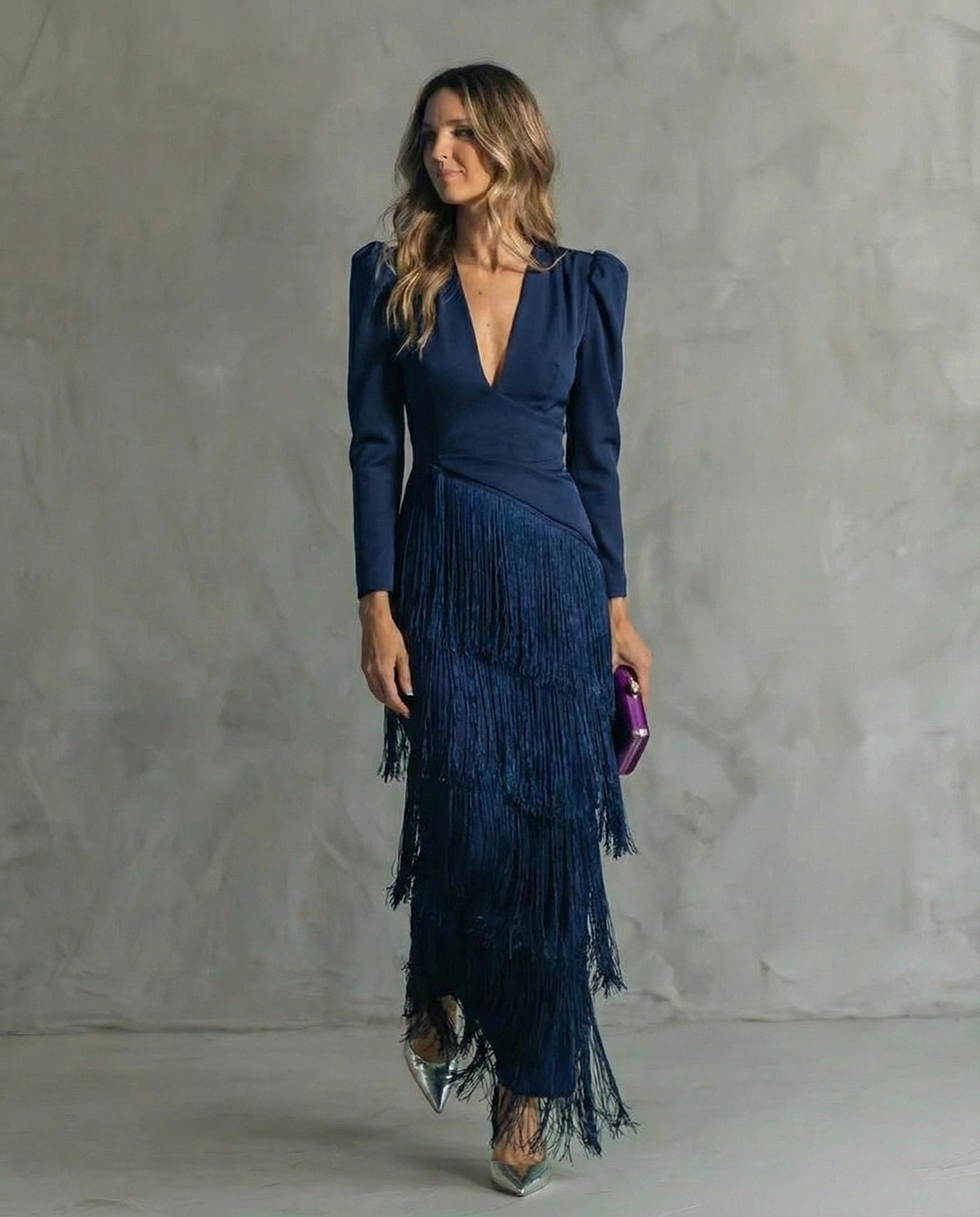 Kristine | Fringe-Sleeve Midi Dress