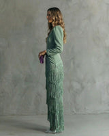 Kristine | Fringe-Sleeve Midi Dress