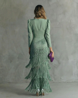 Kristine | Fringe-Sleeve Midi Dress