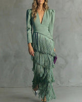 Kristine | Fringe-Sleeve Midi Dress