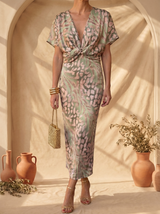 Kristen | Copper Linen-Silk Midi Dress