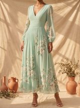 Racheal | Mint Green Floral Midi Dress