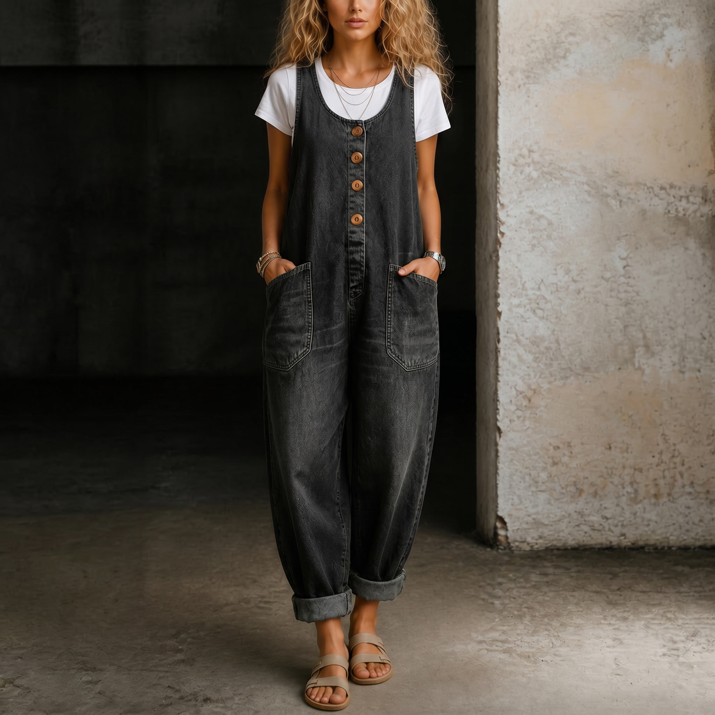 Emmie | Relaxed Denim Wide-Leg Jumpsuit