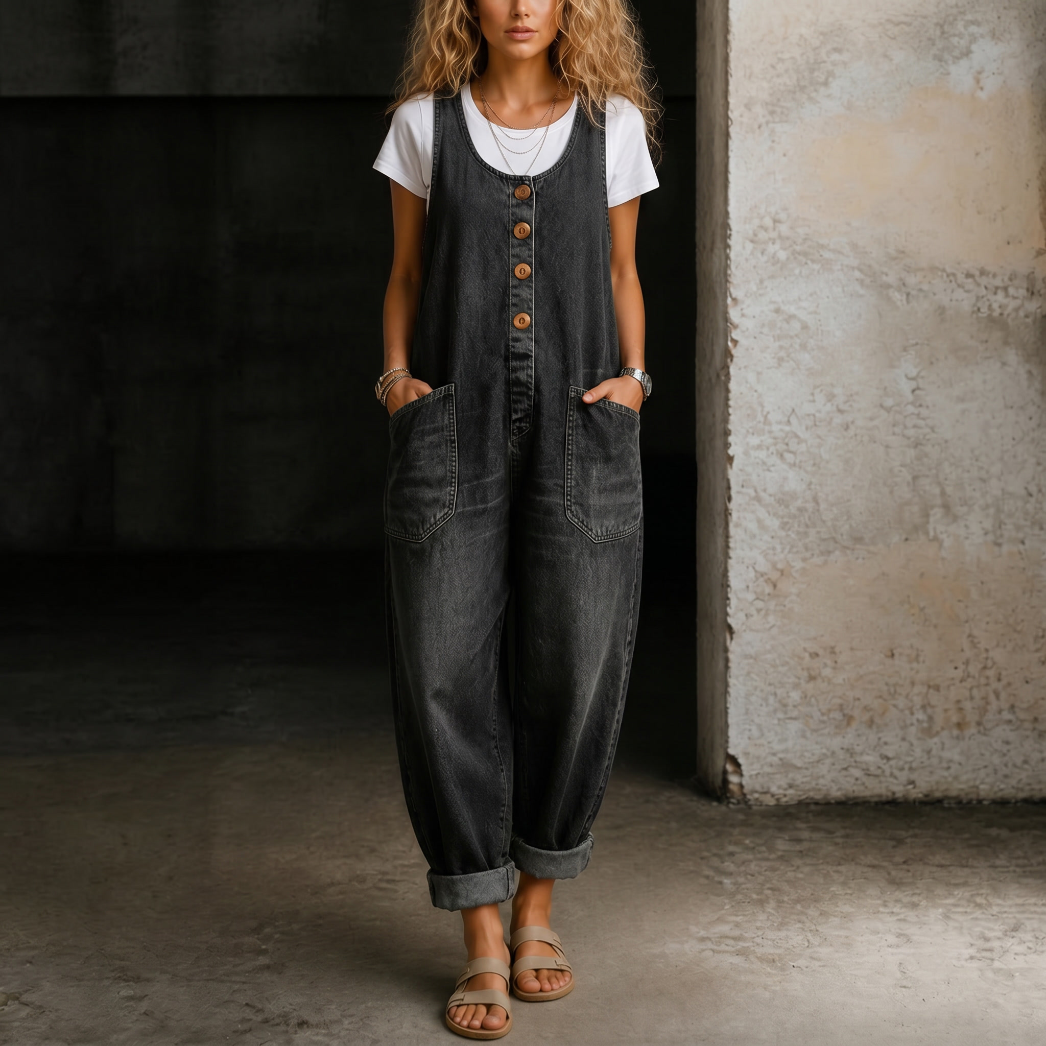 Emmie | Relaxed Denim Wide-Leg Jumpsuit