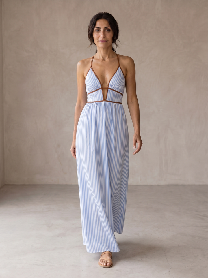 Jovi | Striped Maxi Dress with Cut-Out Neckline