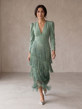 Kristine | Fringe-Sleeve Midi Dress
