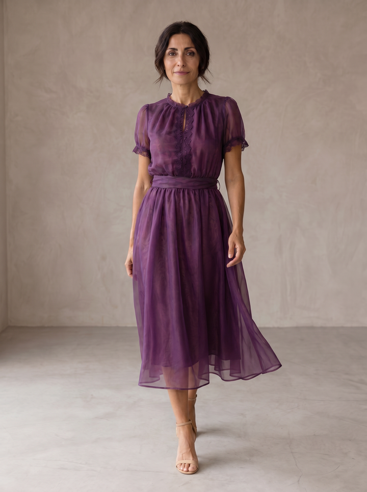 Felicity | Chiffon Maxi Dress Lace Trim