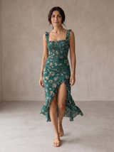 Vesna | Boho Midi Dress with Ruffle Sleeves