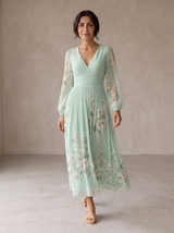 Racheal | Mint Green Floral Midi Dress