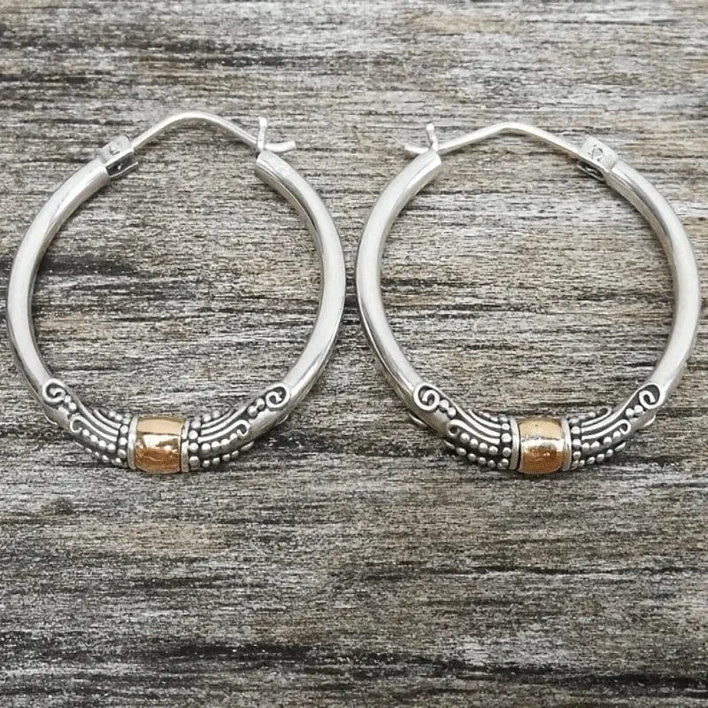 Sasha | Vintage Silver Carved Hoop Earrings