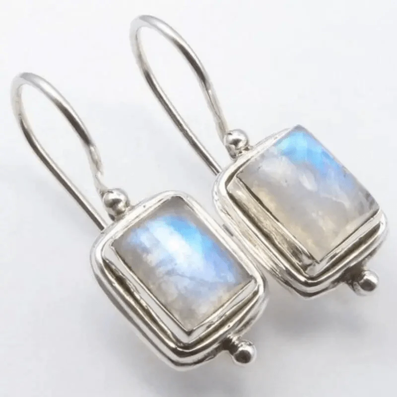 Delia | Square Moonstone Drop Earrings