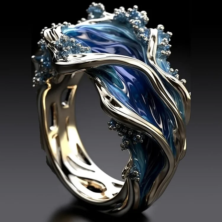 River | Vintage Golden Ocean Wave Ring