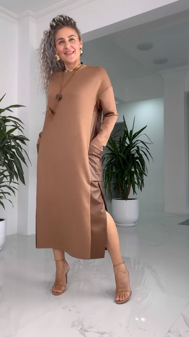 Céleste | Minimalist Midi Dress with Side Slit
