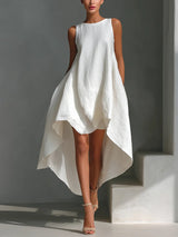 Anabel | Linen-Blend High-Low Dress