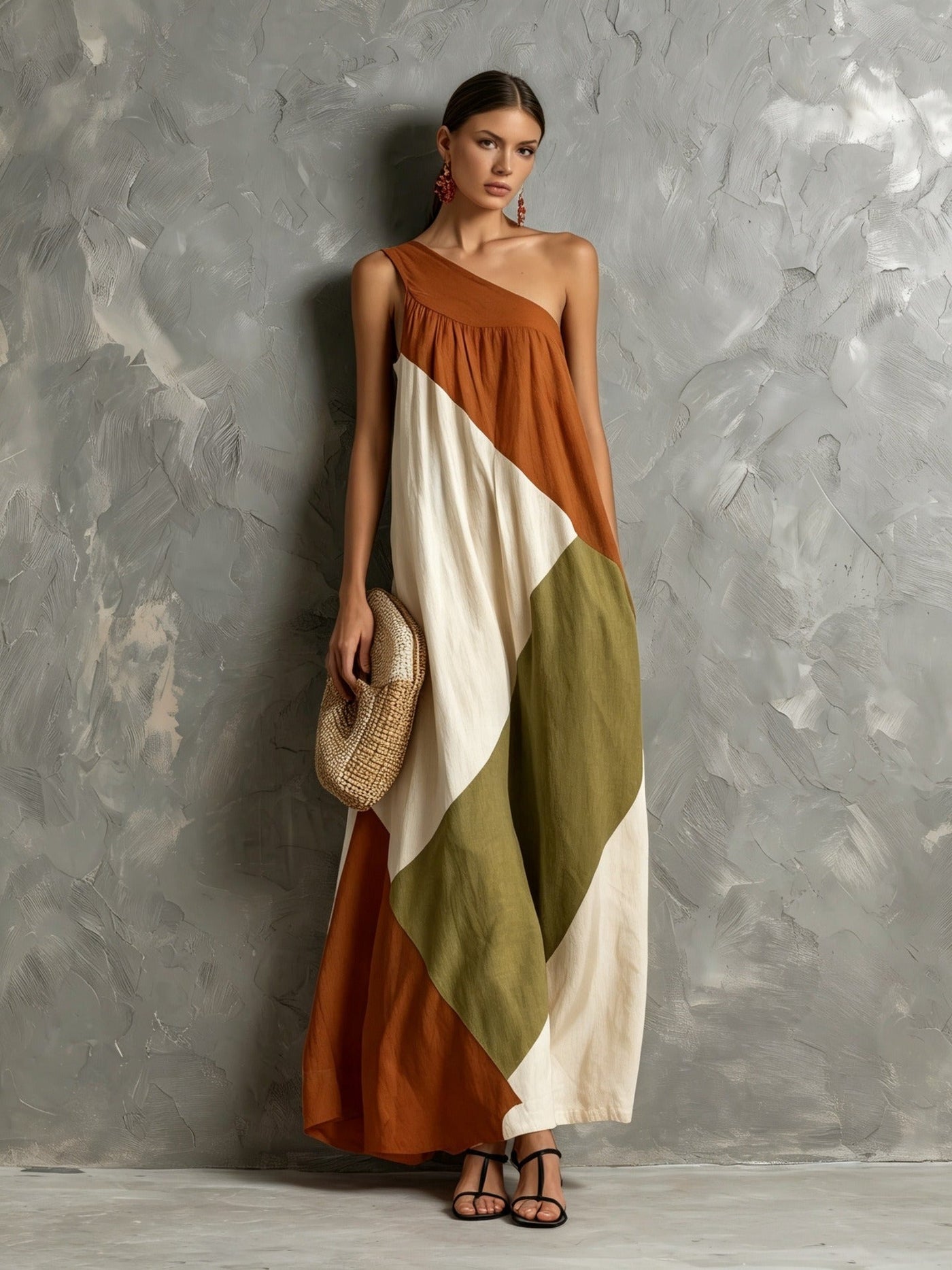 Brooke | One-Shoulder Color Block Maxi Dress