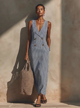 Emersyn | Striped Cotton-Blend V-Neck Jumpsuit