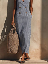 Emersyn | Striped Cotton-Blend V-Neck Jumpsuit