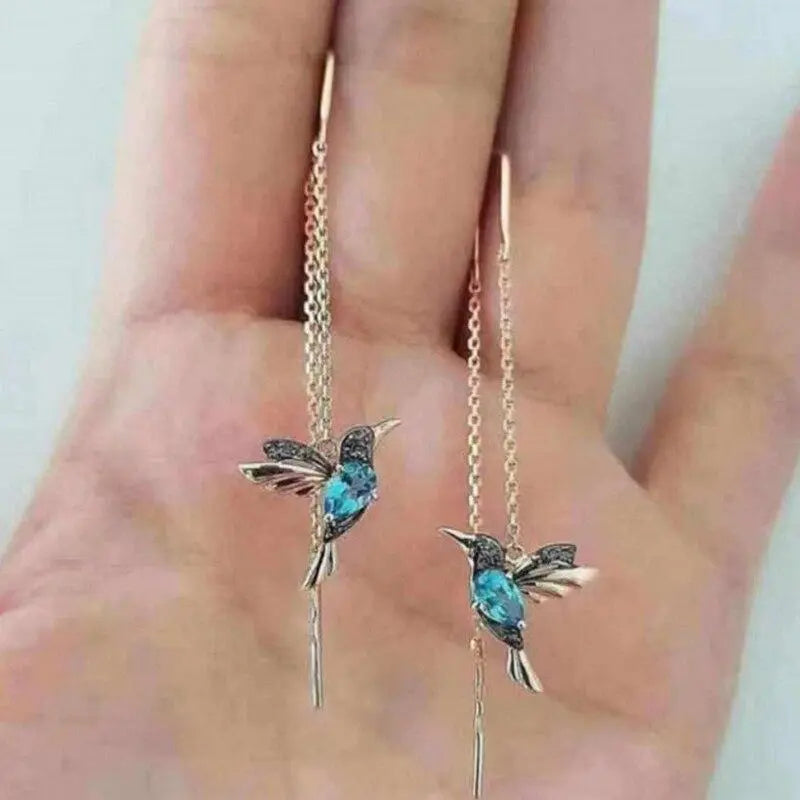 Florence | Gold Hummingbird Crystal Threader Earrings