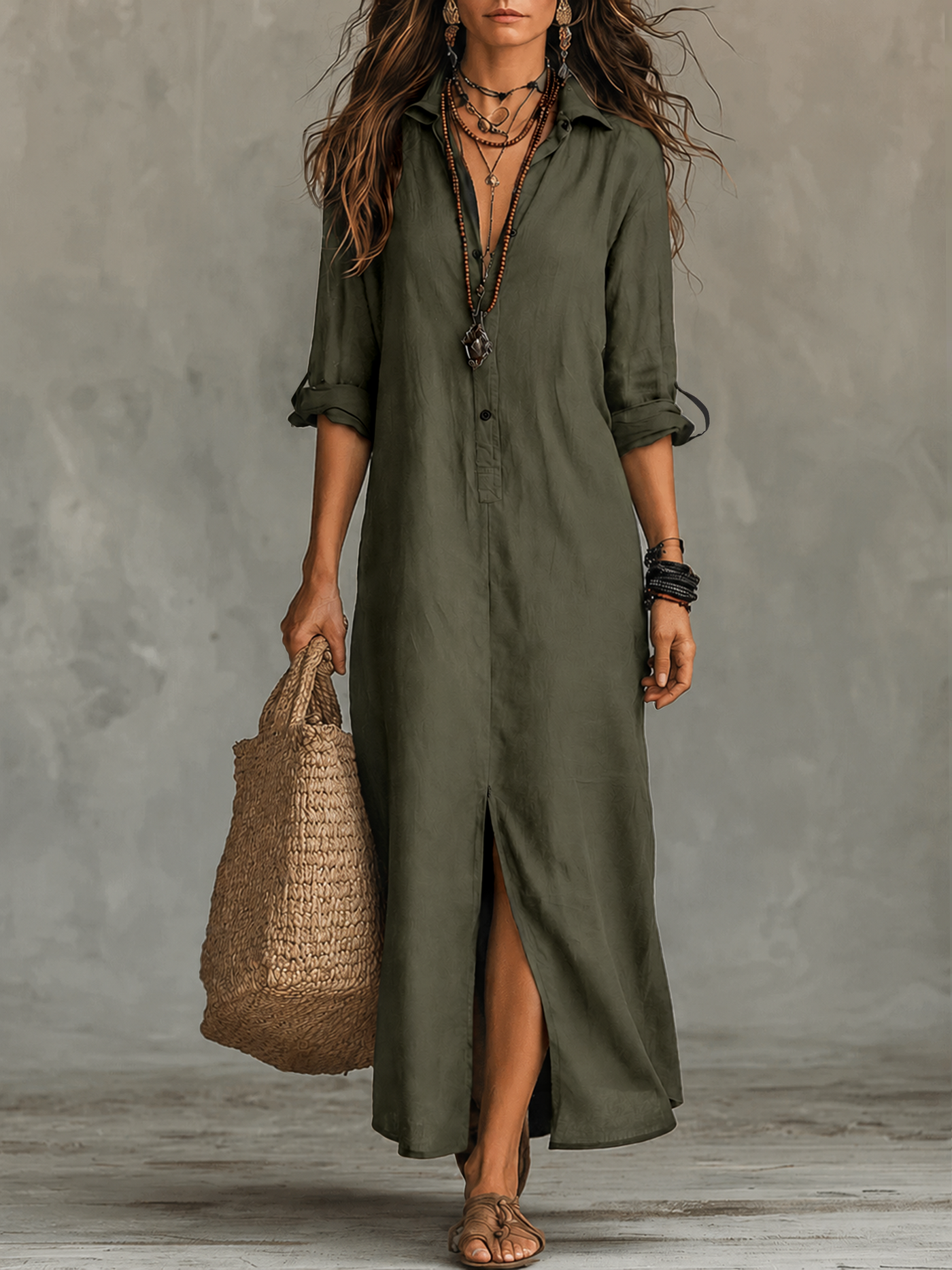 Hensley | Bohemian Button-Front Maxi Dress