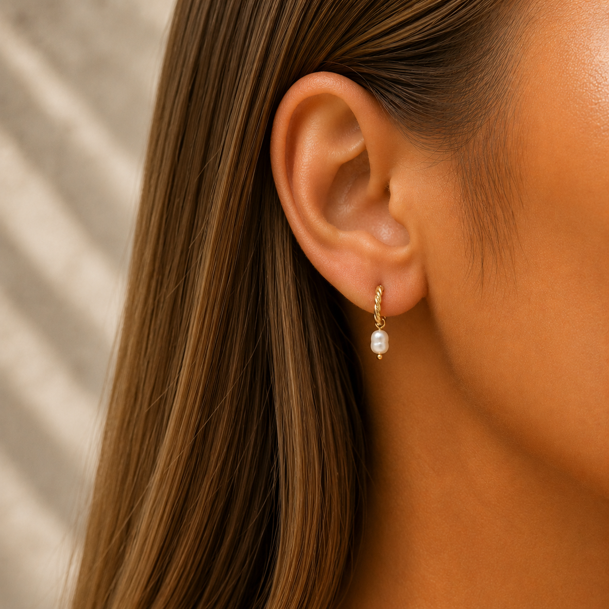 Esme | Gold Twisted Pearl Hoop Earrings
