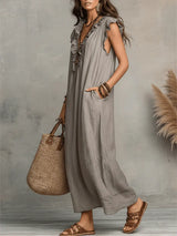 Rosemary | Ruffled V-Neck Linen Dress