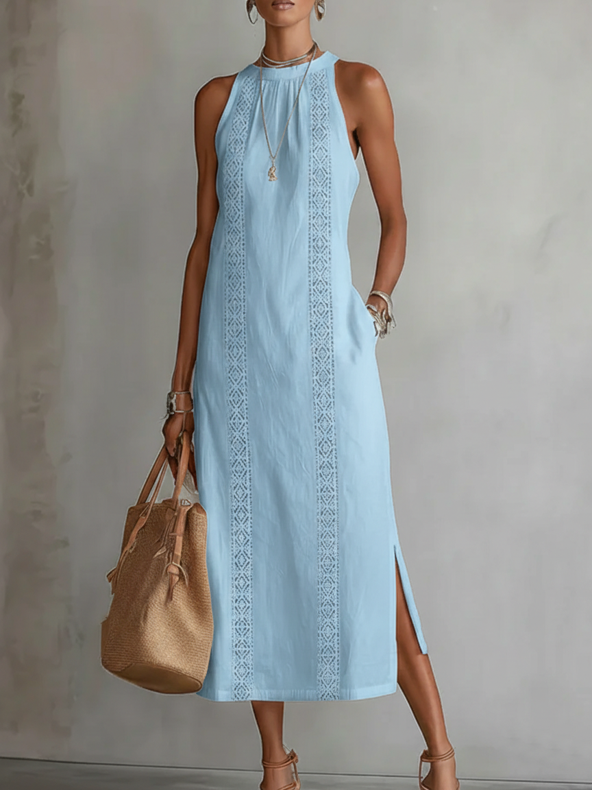 Christine | Relaxed Embroidered Mandarin Midi Dress