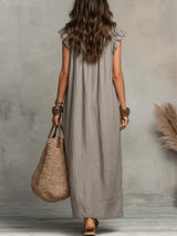Rosemary | Ruffled V-Neck Linen Dress