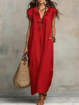 Rosemary | Ruffled V-Neck Linen Dress