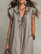 Rosemary | Ruffled V-Neck Linen Dress